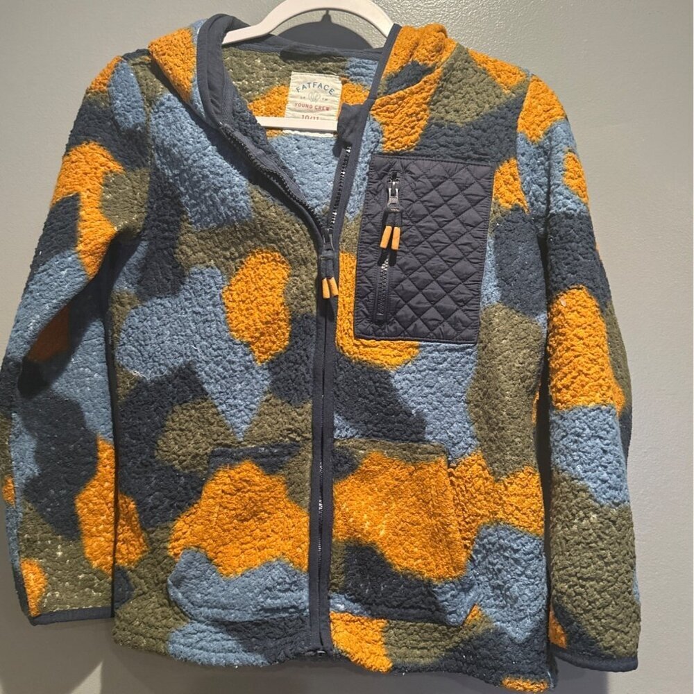 FatFace Kids Hoodie Sweater sz 10/11 Camo Multicolor Cozy layering fall outdoor